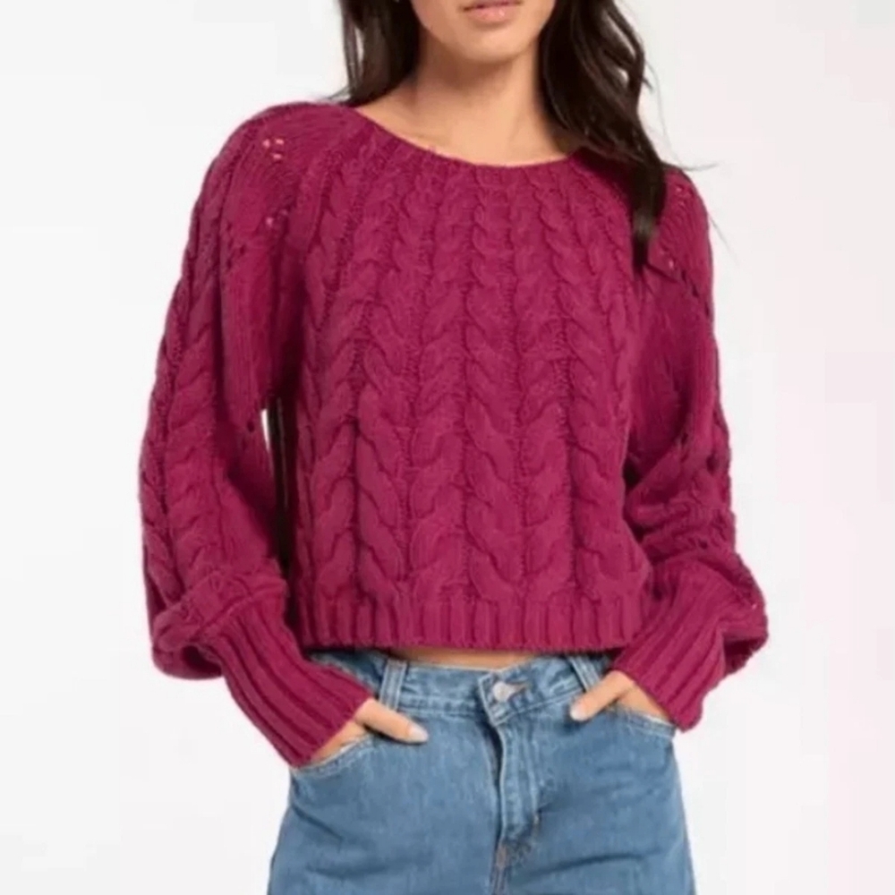 NWOT Free People Dream Cable Crewneck Sweater Sz M